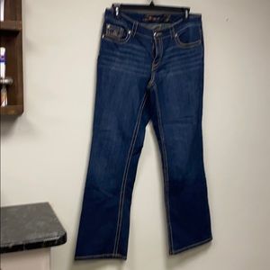 Seven7 dark wash bootcut w bling size 16